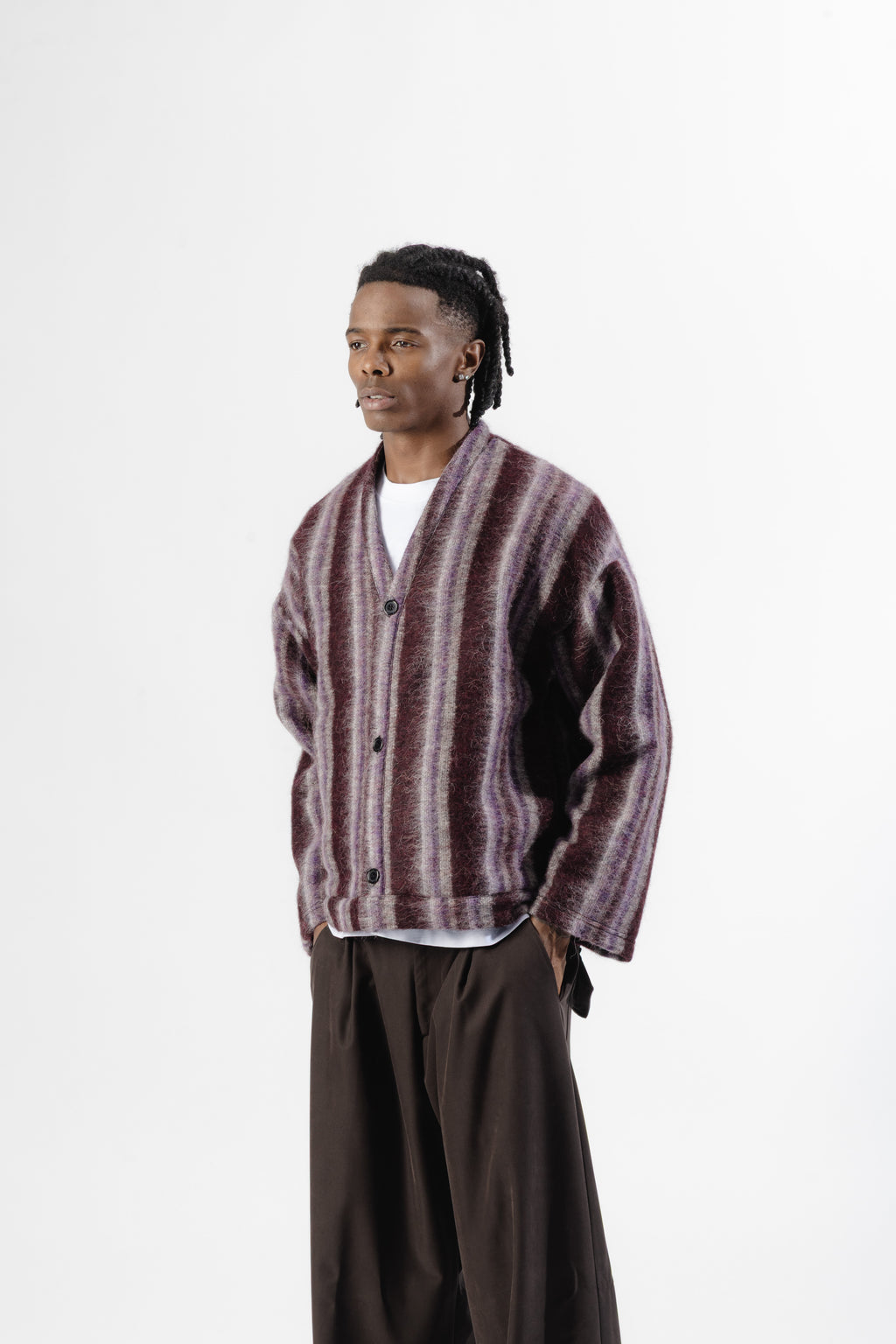 Burgundy / Grey Mohair Cardigan