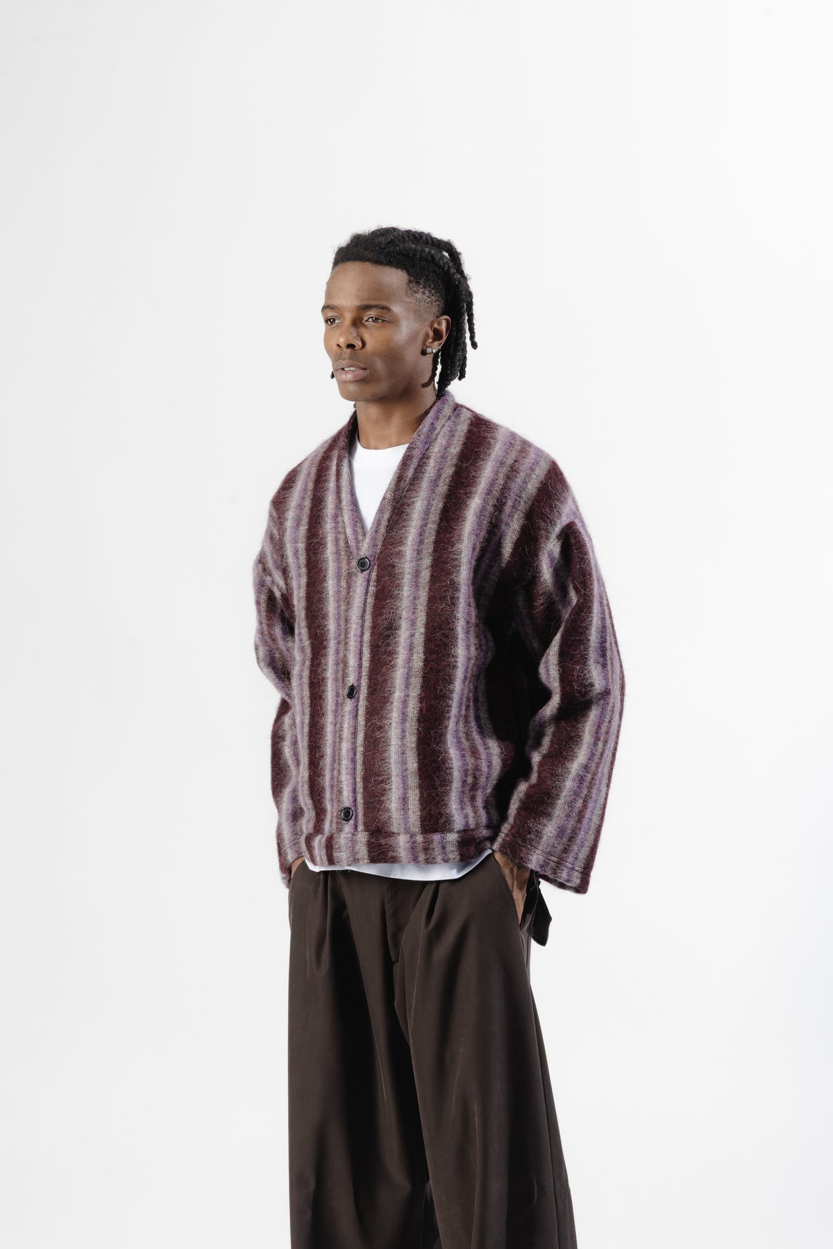 Burgundy / Grey Mohair Cardigan