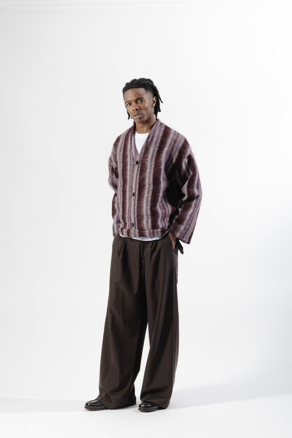 Burgundy / Grey Mohair Cardigan