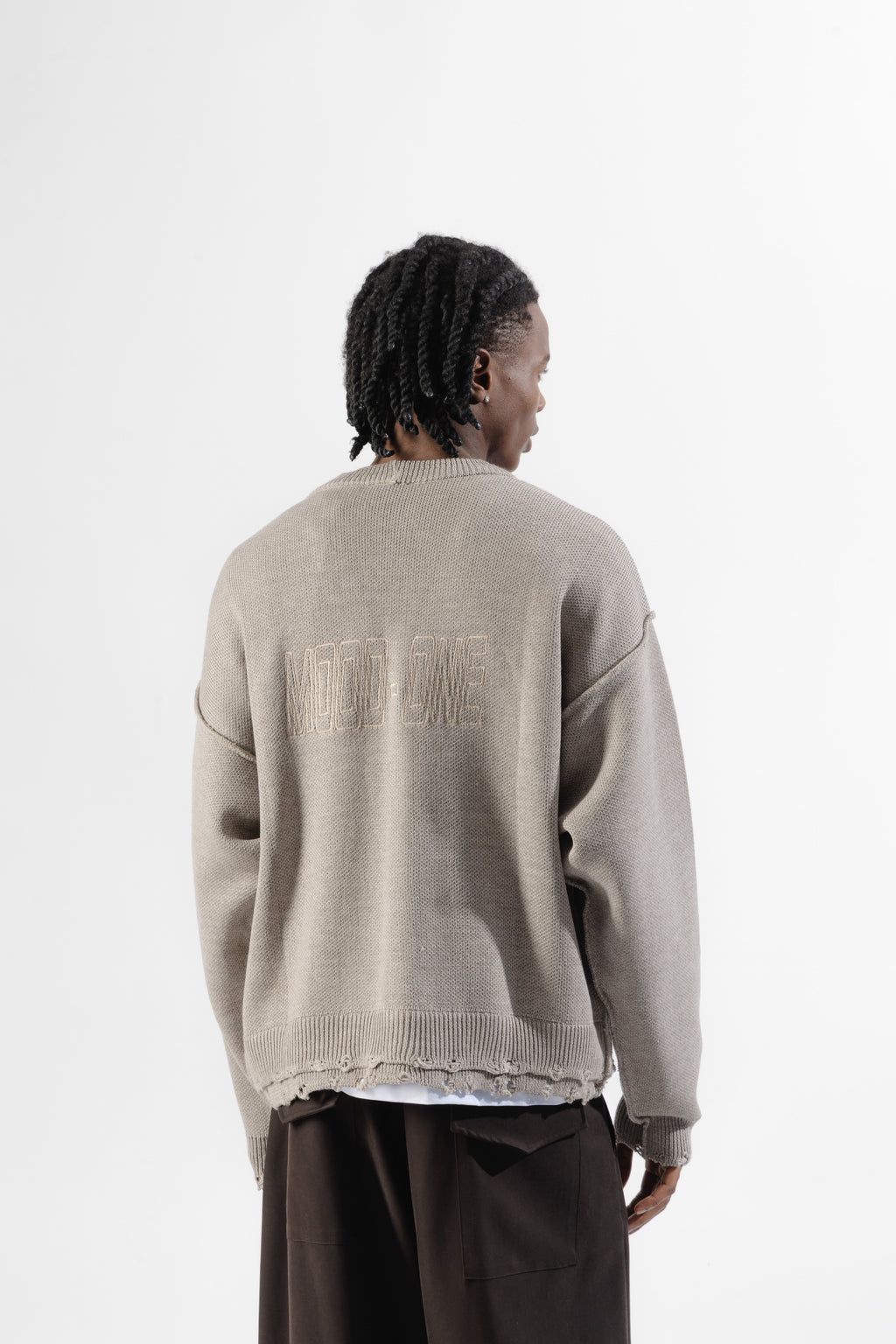 Beige Distressed Knit Cardigan