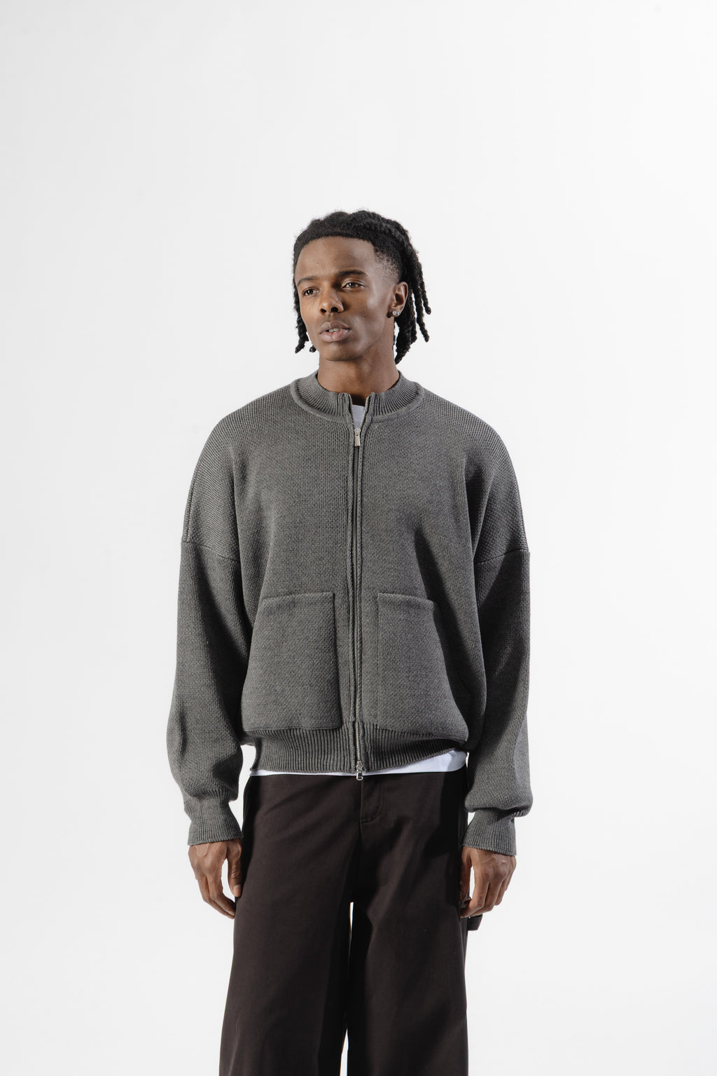 Grey Oversized Knit Bomber