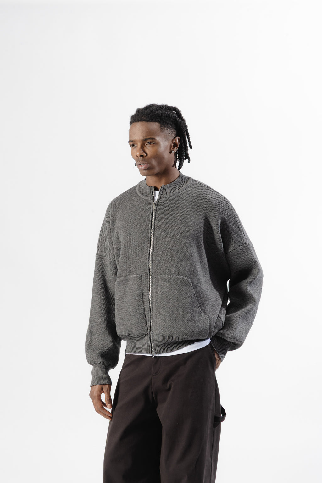 Grey Oversized Knit Bomber