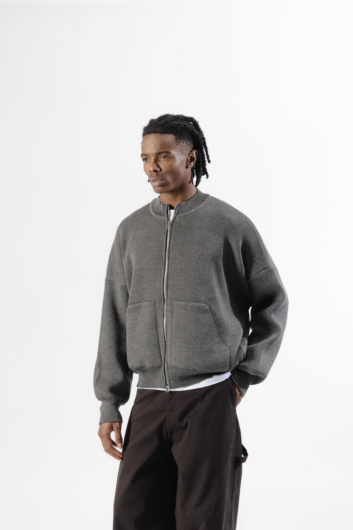 Grey Oversized Knit Bomber