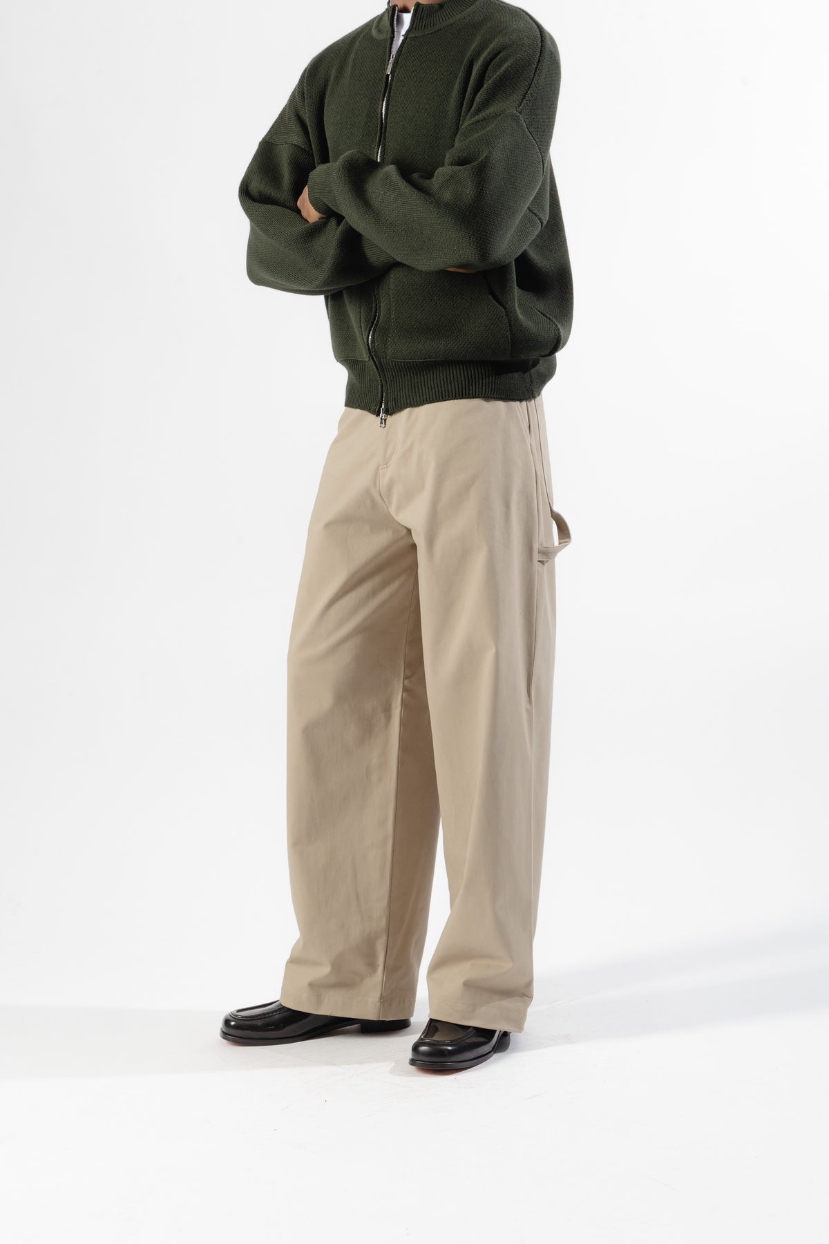 Beige Cotton Carpenter Pants