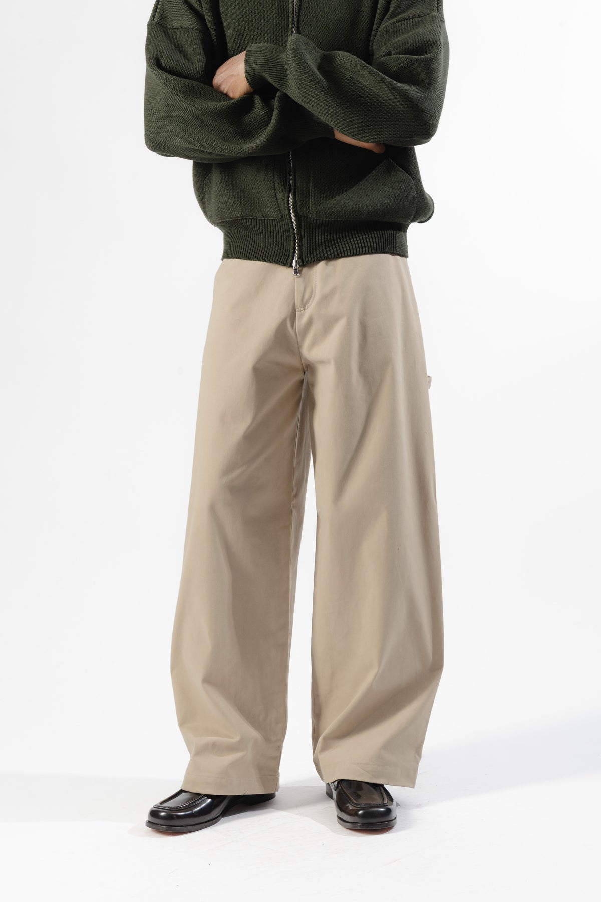 Beige Cotton Carpenter Pants