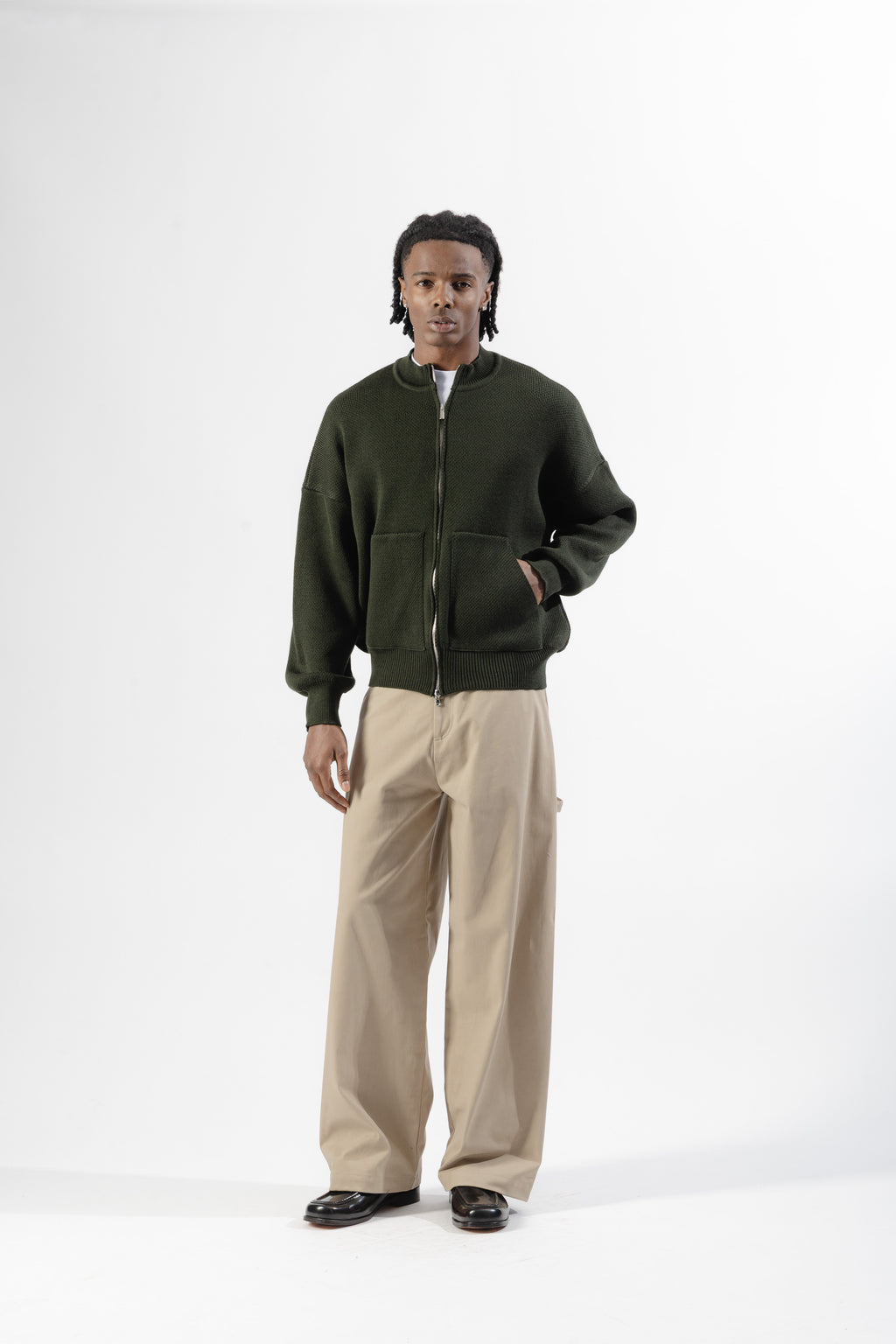 Green Oversized Knit Bomber