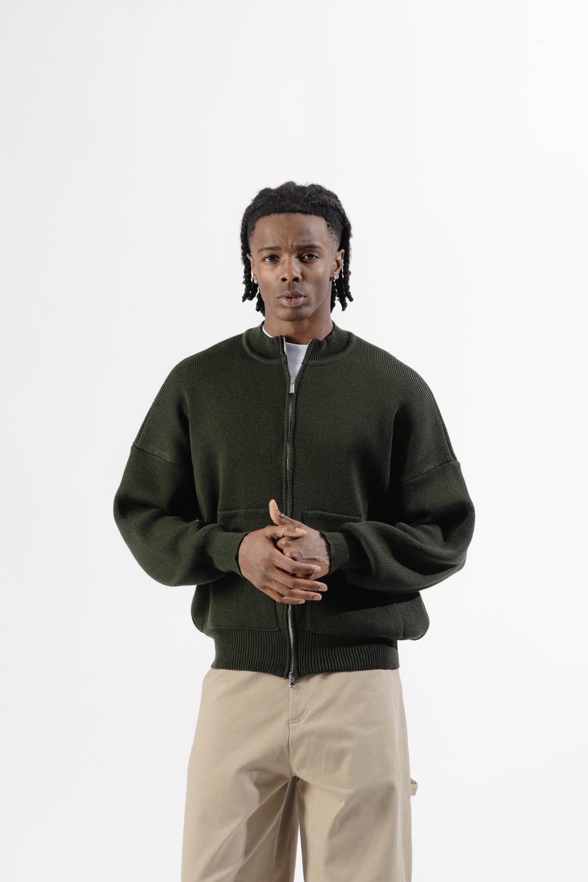 Green Oversized Knit Bomber