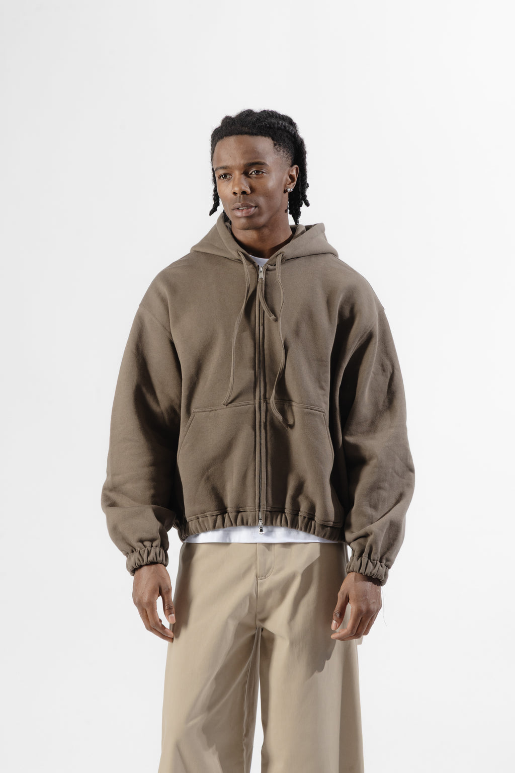 Brown Mood-one Zip Hoodie