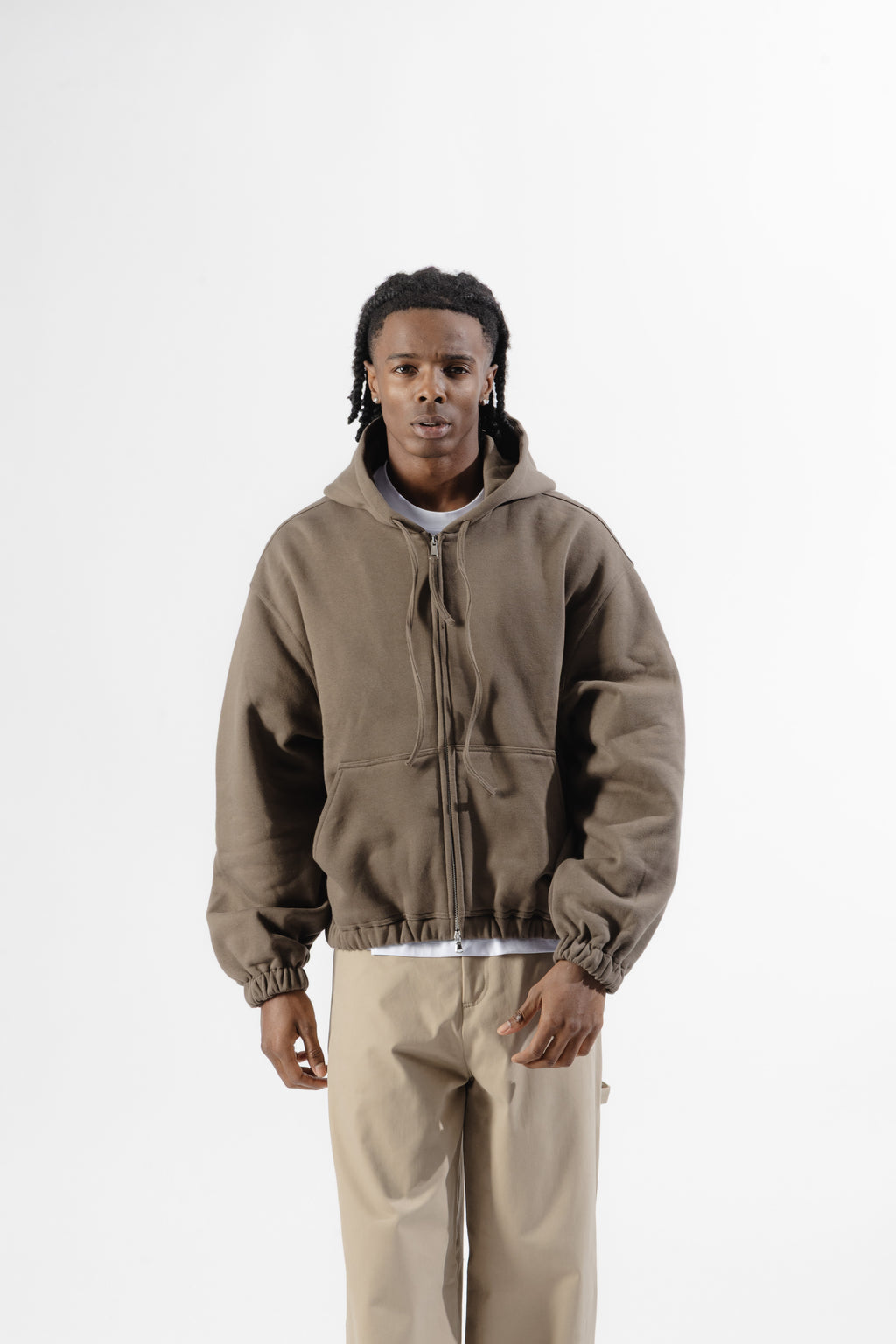 Brown Mood-one Zip Hoodie
