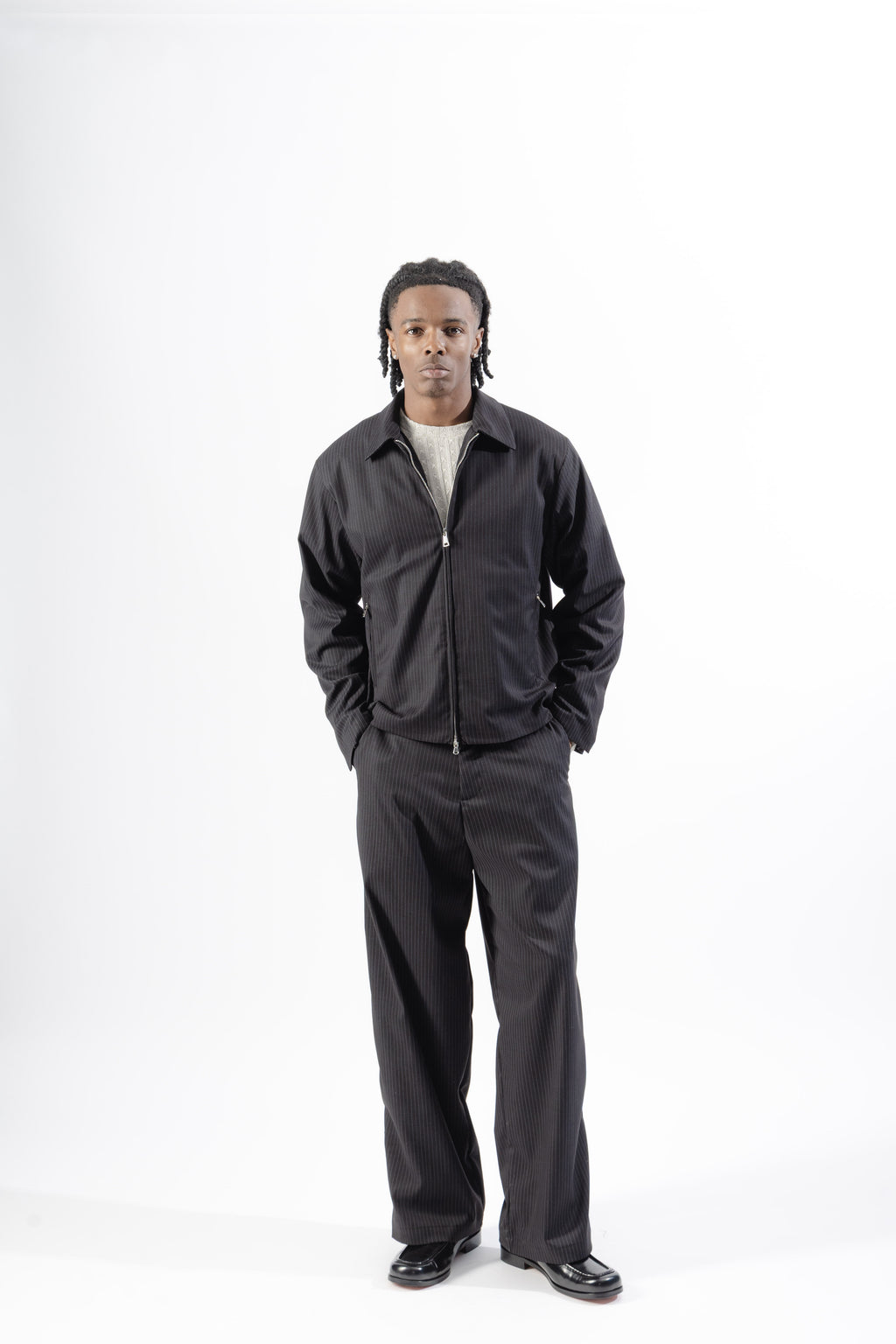 Black Pinstripe Baggy Tailored Trousers