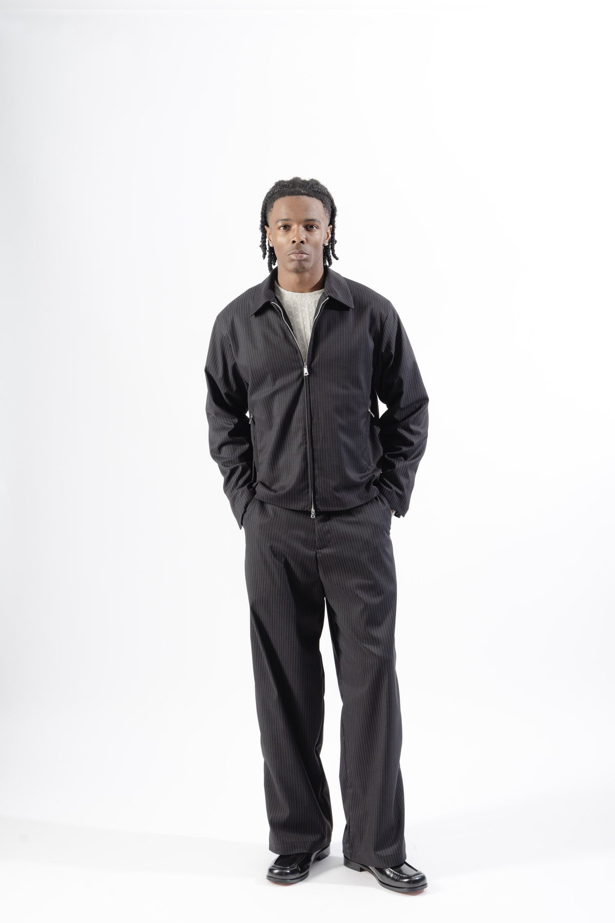 Black Pinstripe Baggy Tailored Trousers