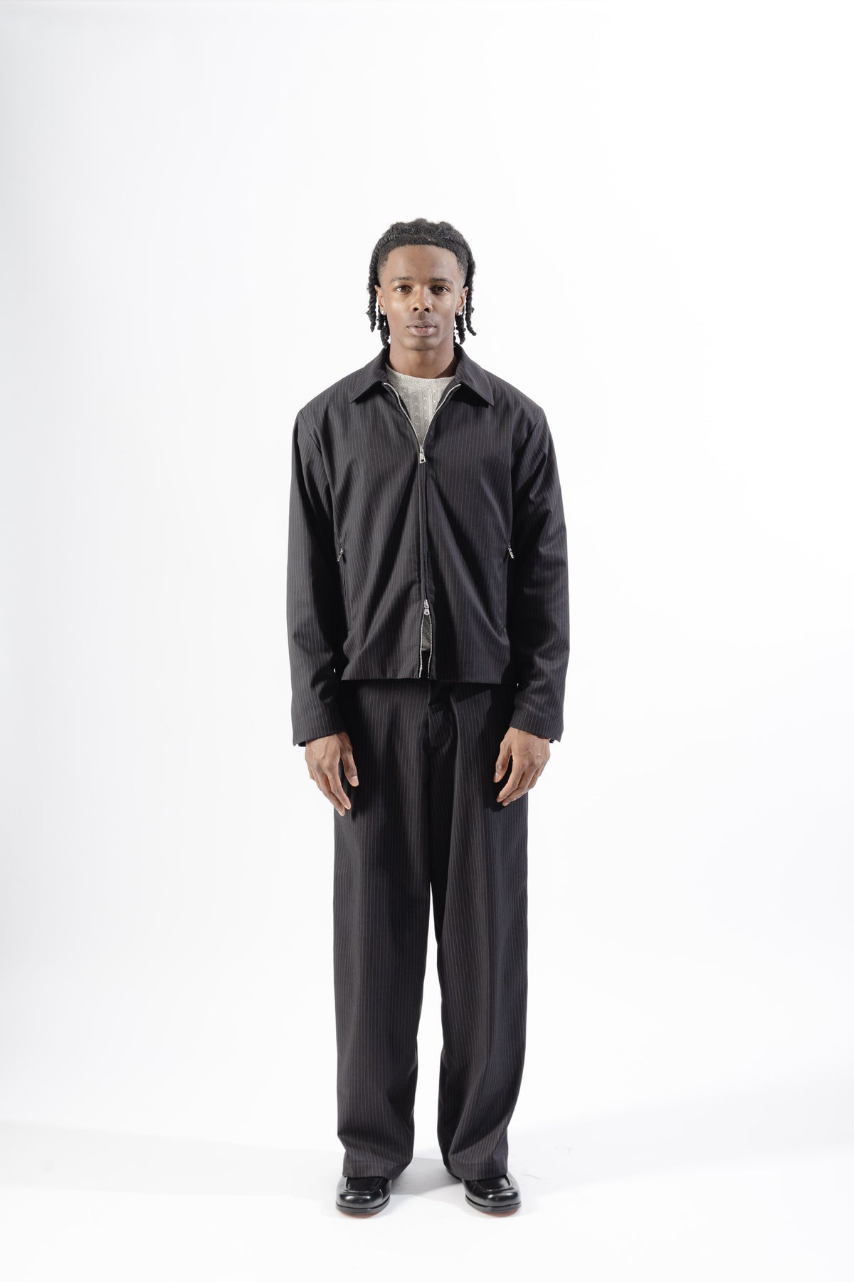 Black Pinstripe Baggy Tailored Trousers
