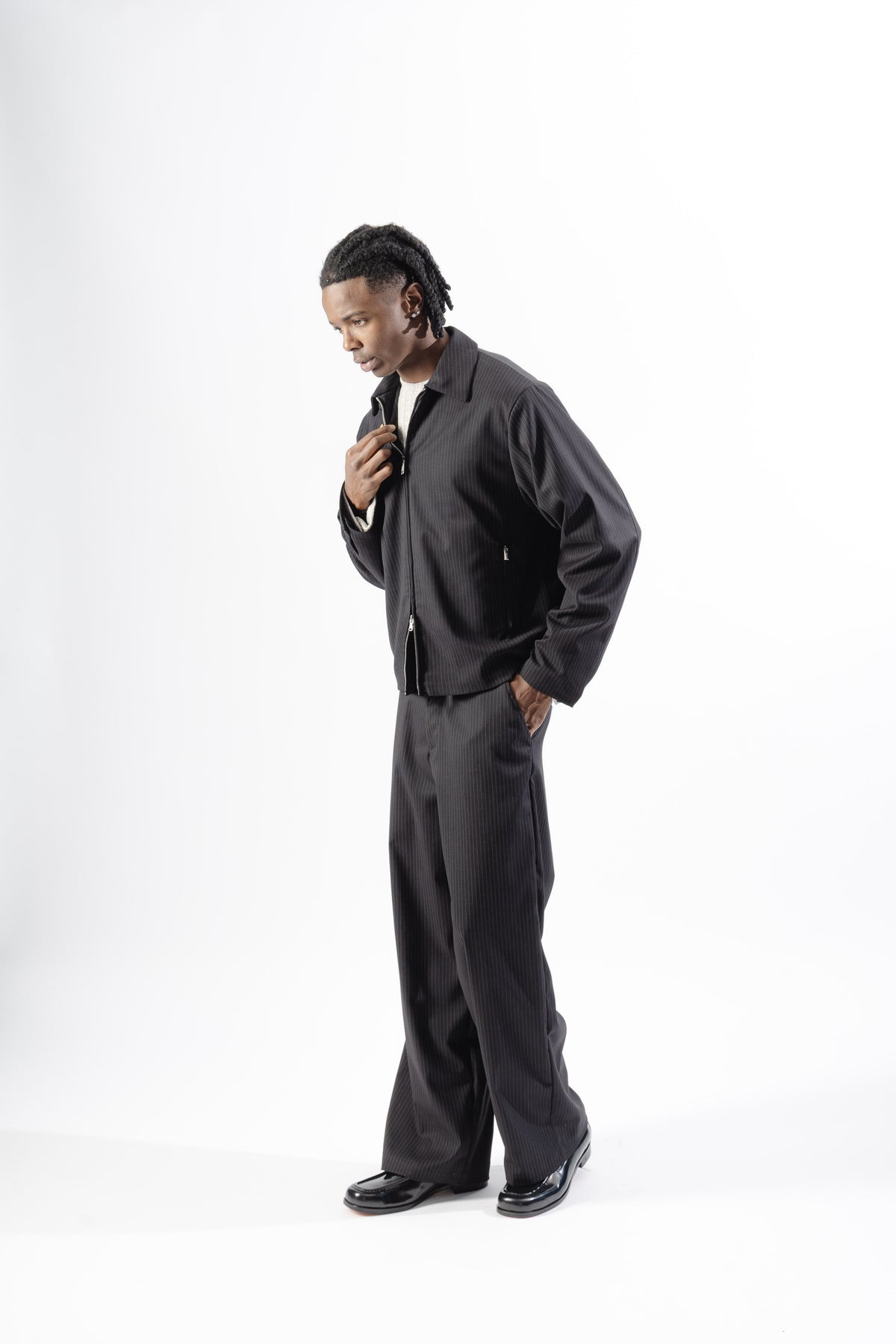 Black Pinstripe Baggy Tailored Trousers