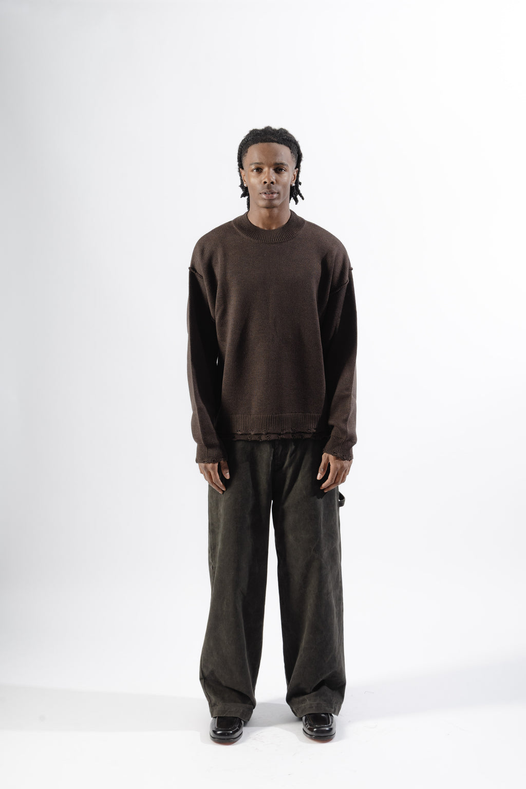 Brown Distressed Knit Sweater