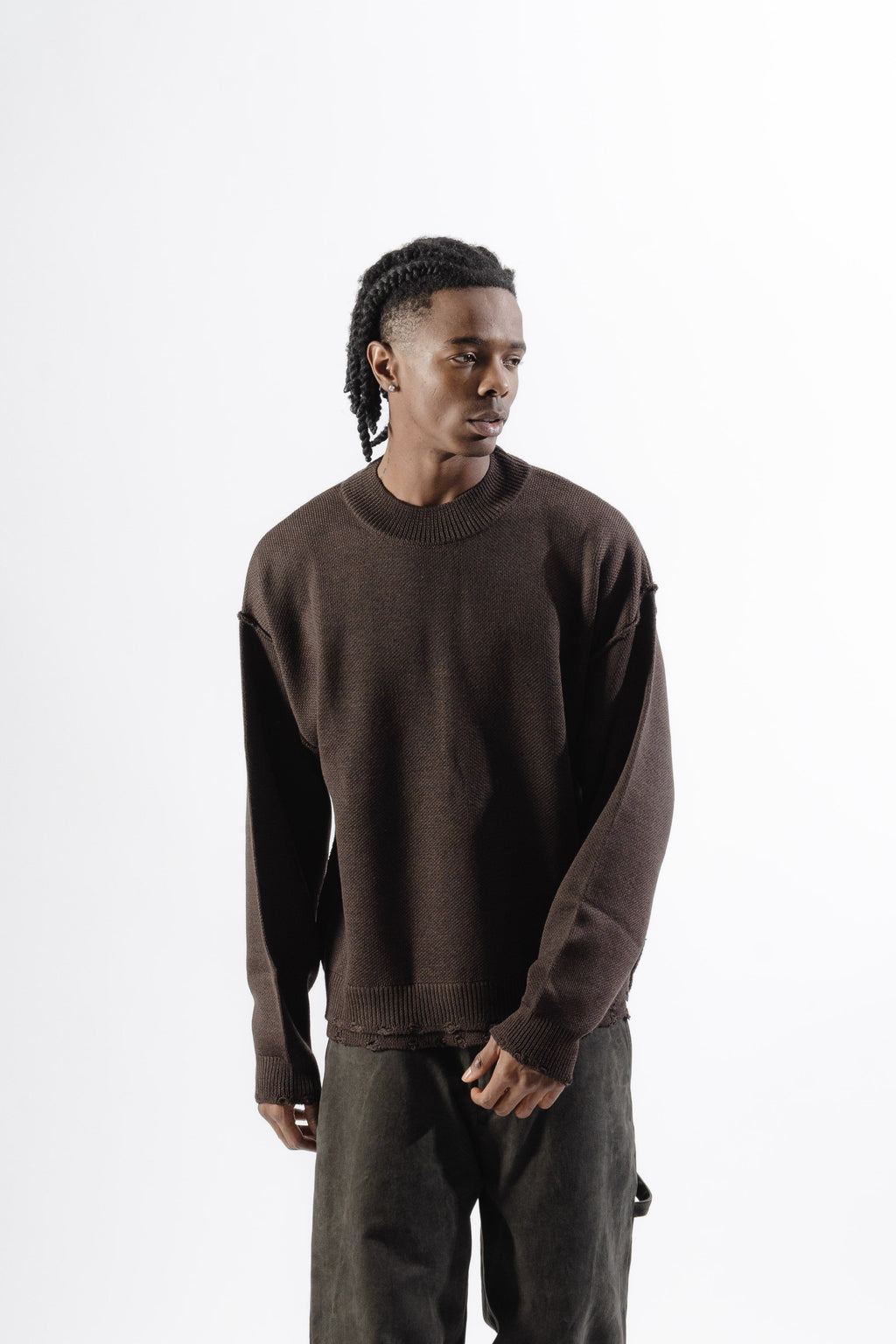 Brown Distressed Knit Sweater