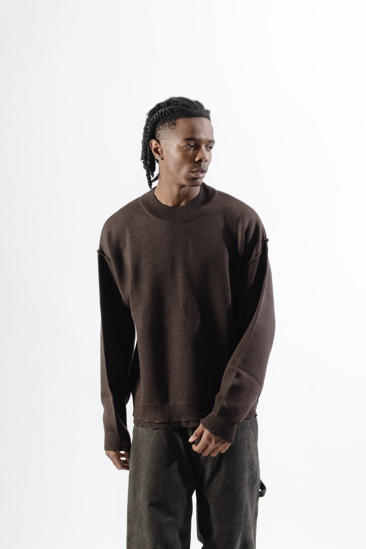 Brown Distressed Knit Sweater