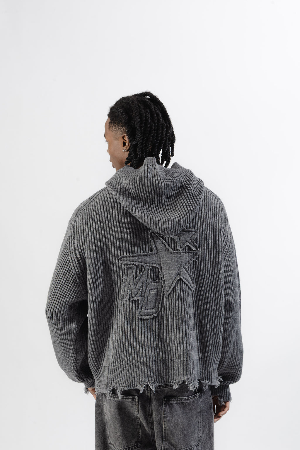 Grey Full-Zip Knit Hoodie