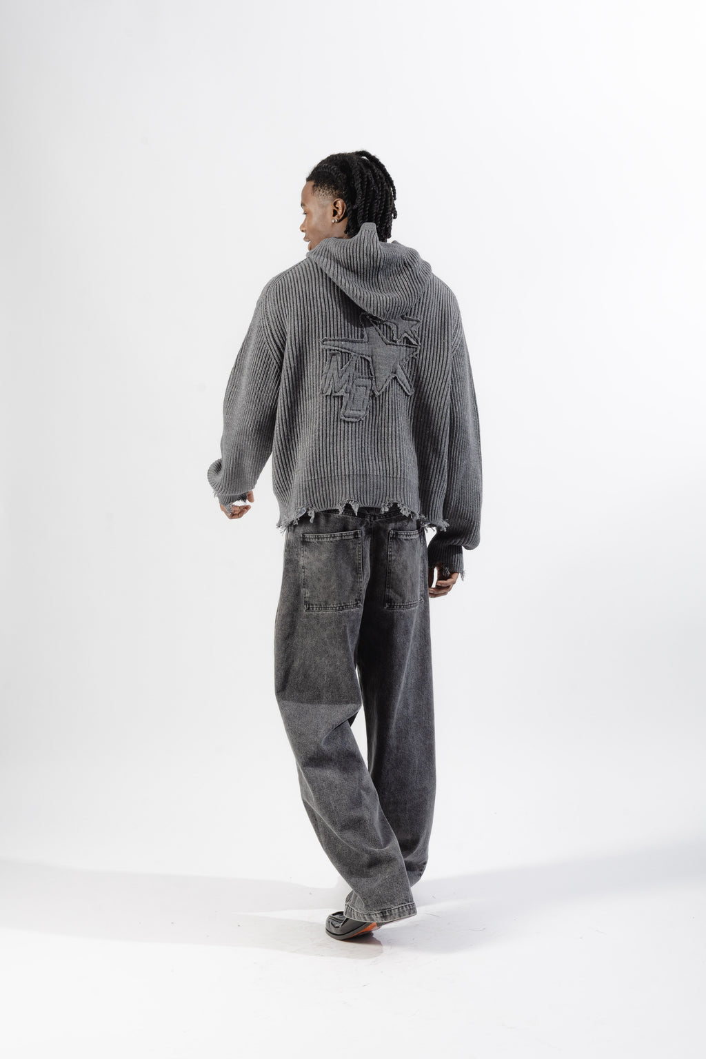 Grey Full-Zip Knit Hoodie