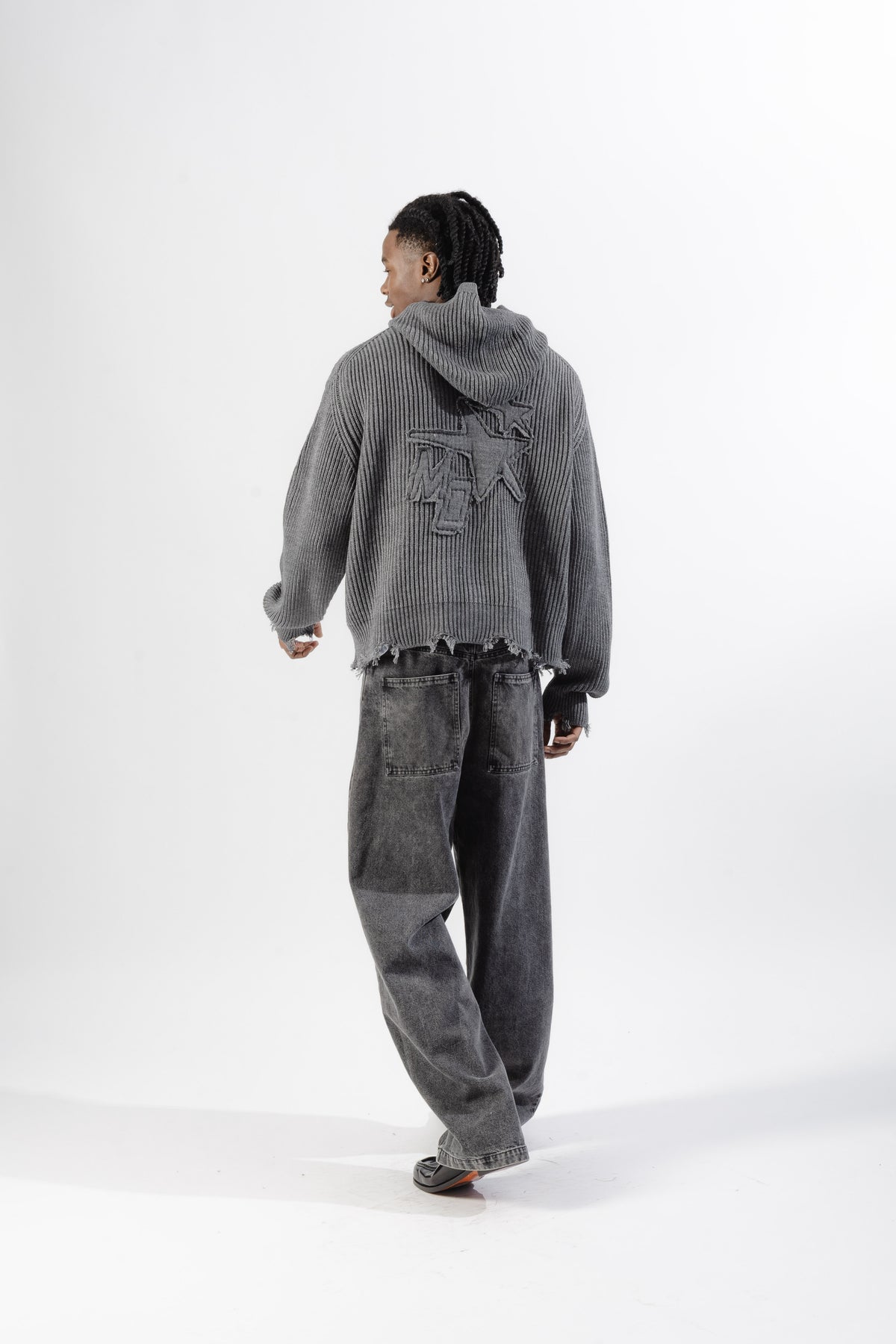 Grey Full-Zip Knit Hoodie