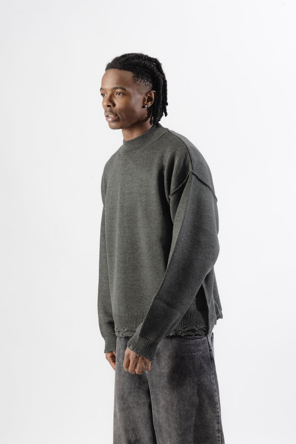 Grey Distressed Knit Sweater