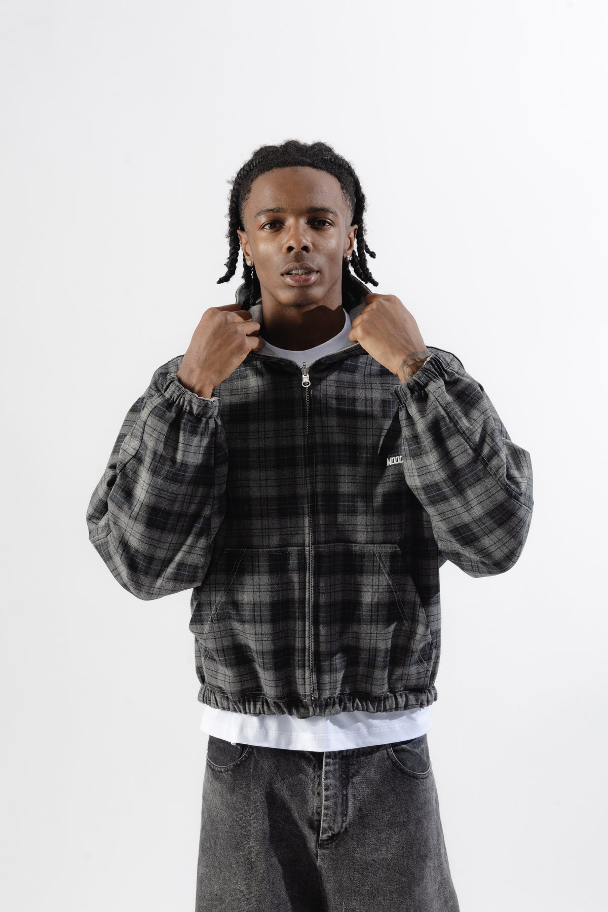 Grey / Grey Tartan Reversible Zip Hoodie