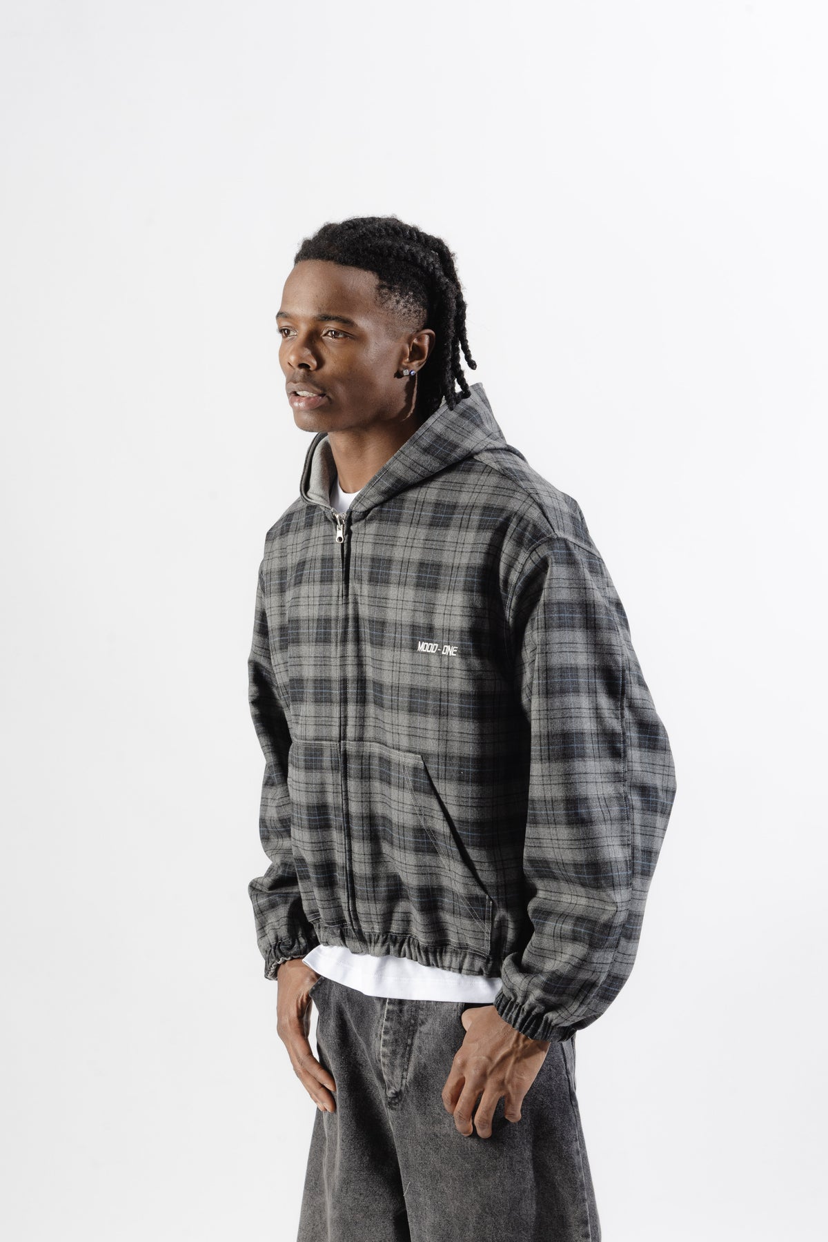 Grey / Grey Tartan Reversible Zip Hoodie