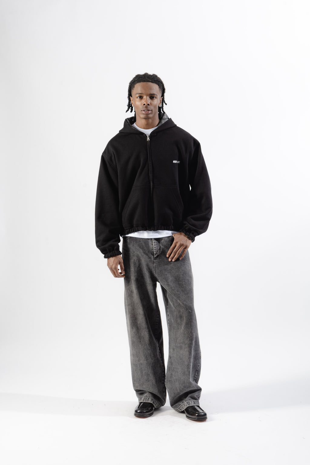 Black / Grey Tartan Reversible Zip Hoodie