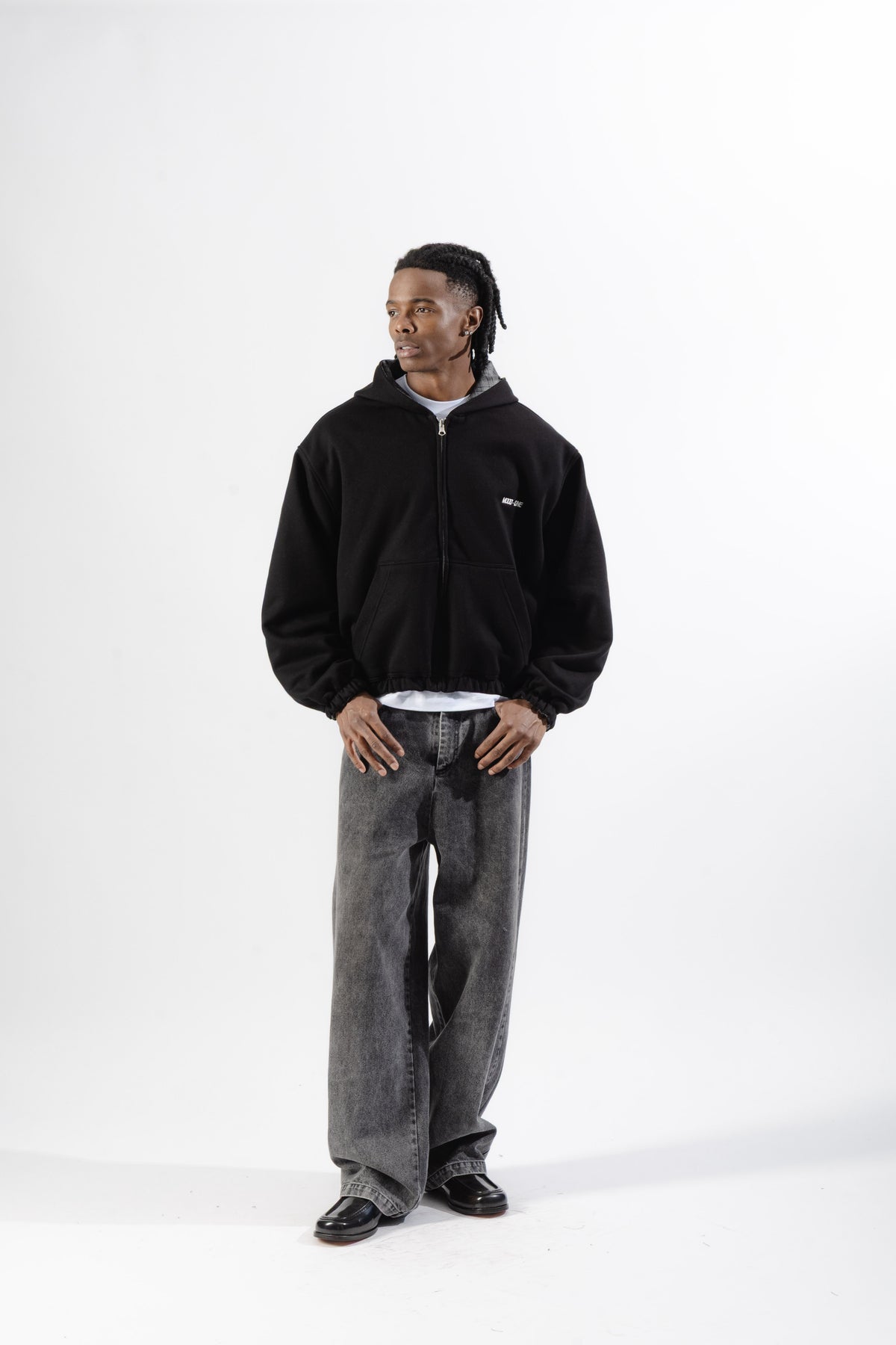 Black / Grey Tartan Reversible Zip Hoodie