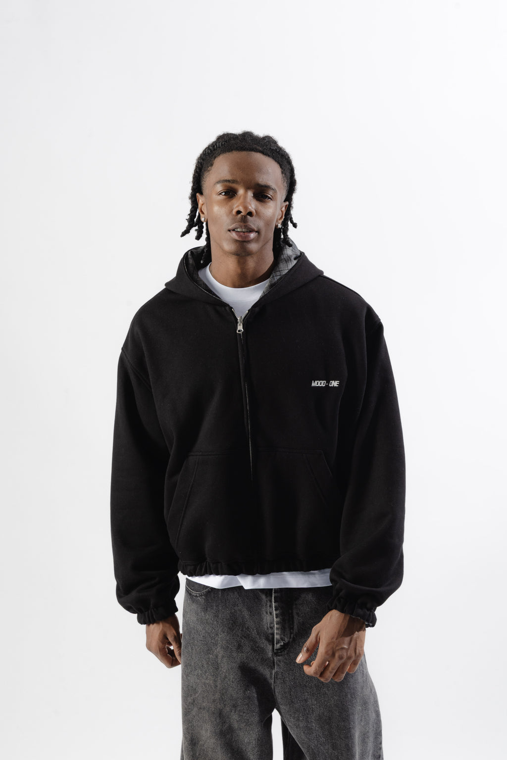 Black / Grey Tartan Reversible Zip Hoodie