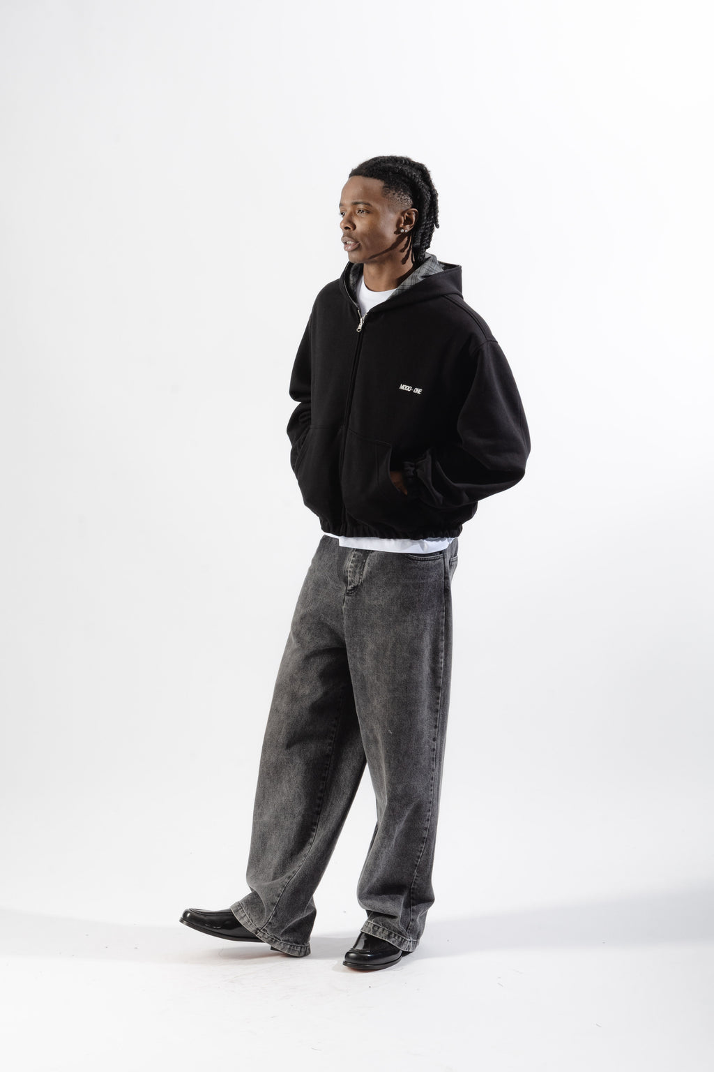 Black / Grey Tartan Reversible Zip Hoodie
