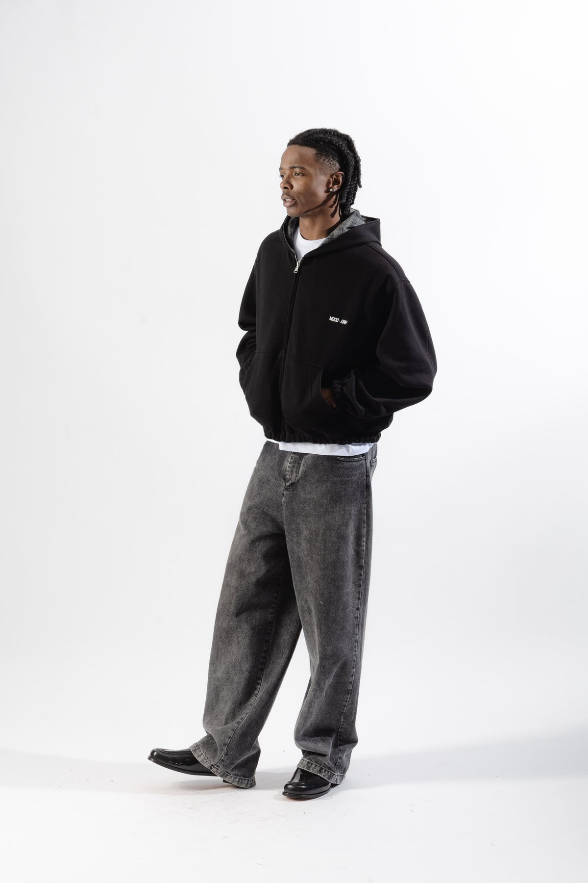 Black / Grey Tartan Reversible Zip Hoodie