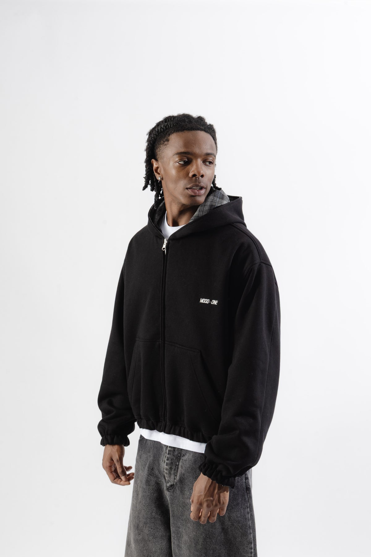 Black / Grey Tartan Reversible Zip Hoodie