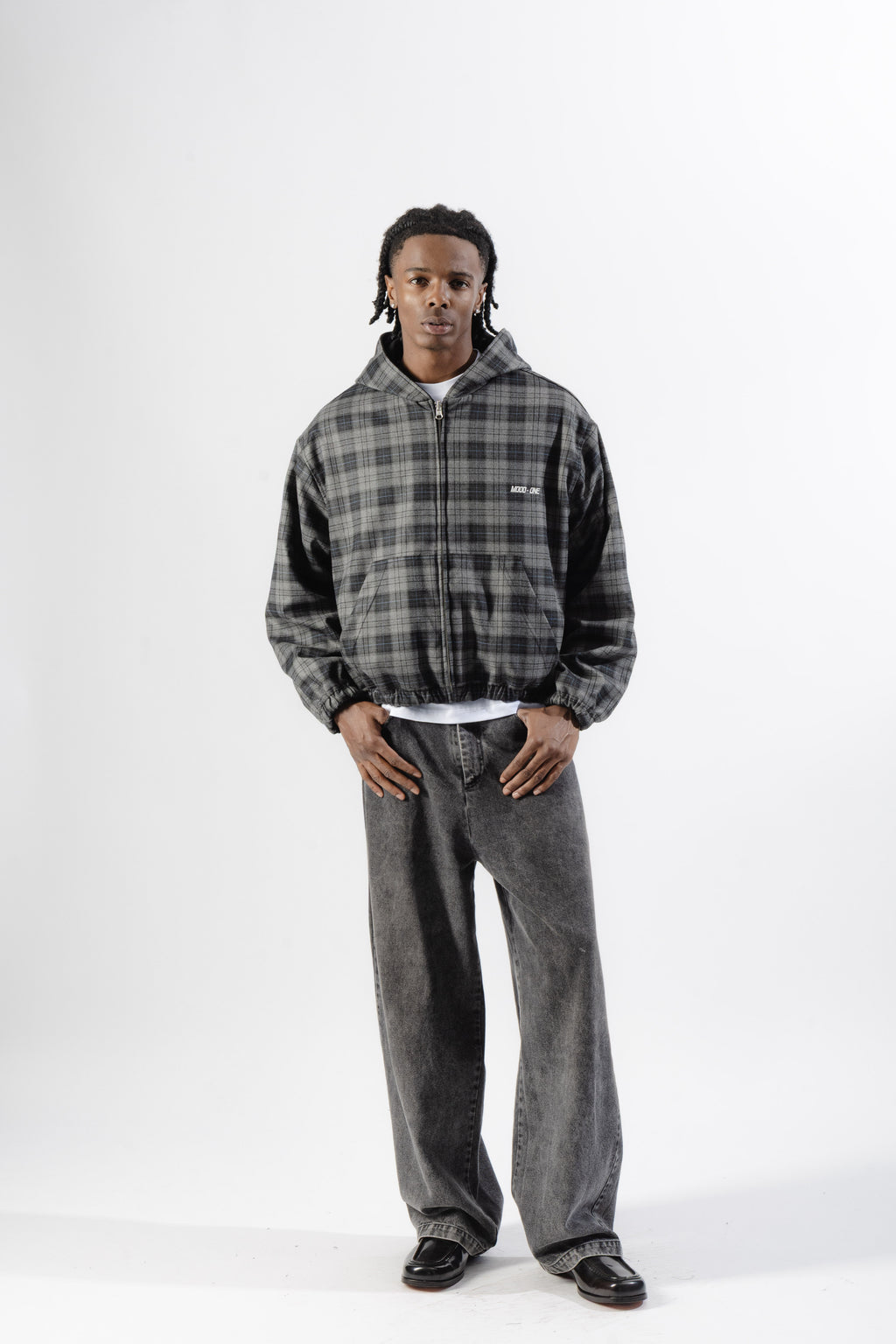 Black / Grey Tartan Reversible Zip Hoodie