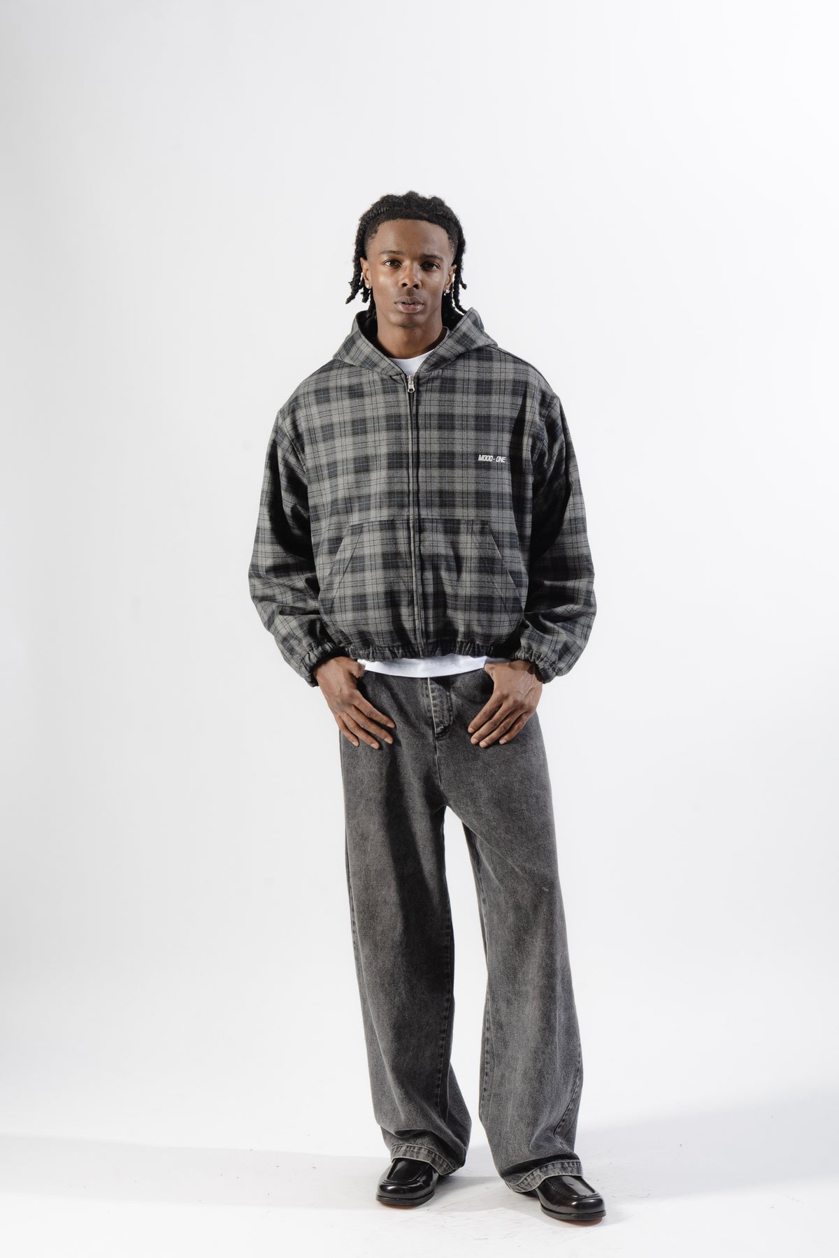 Black / Grey Tartan Reversible Zip Hoodie