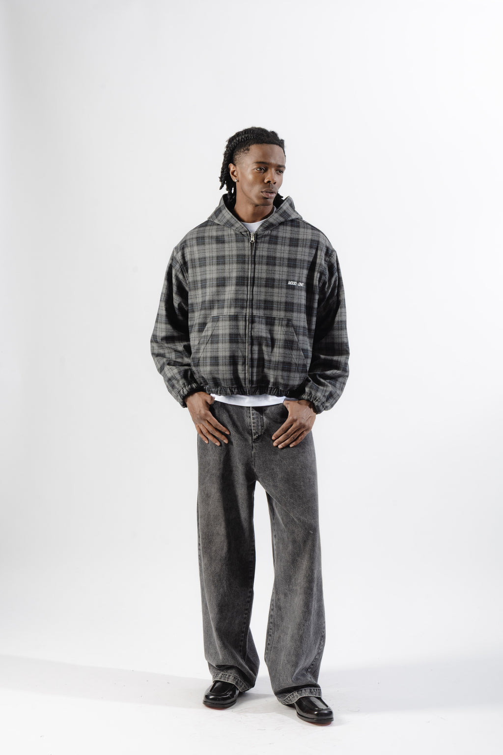 Black / Grey Tartan Reversible Zip Hoodie
