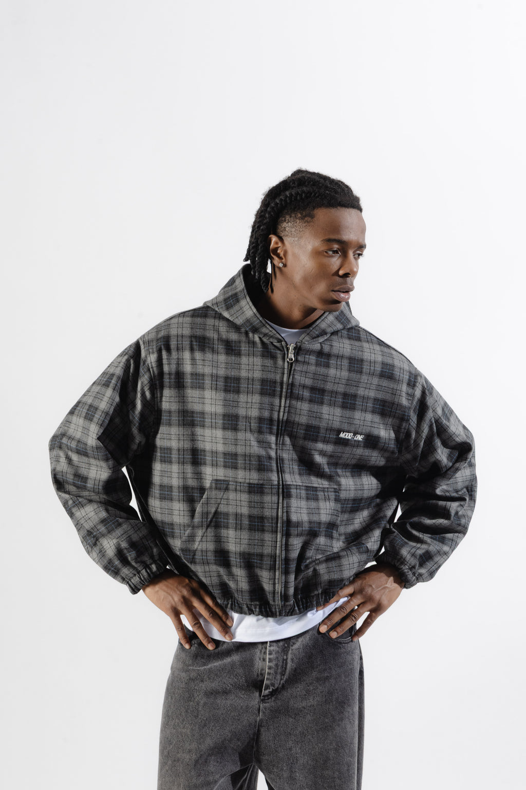 Black / Grey Tartan Reversible Zip Hoodie