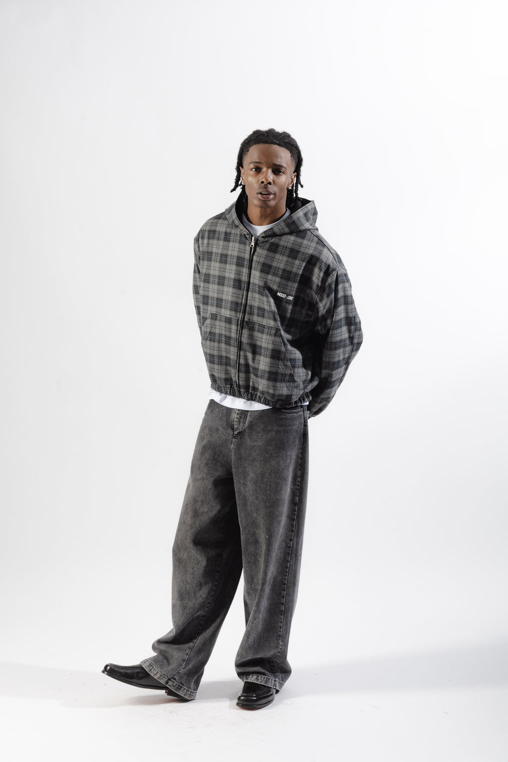 Black / Grey Tartan Reversible Zip Hoodie