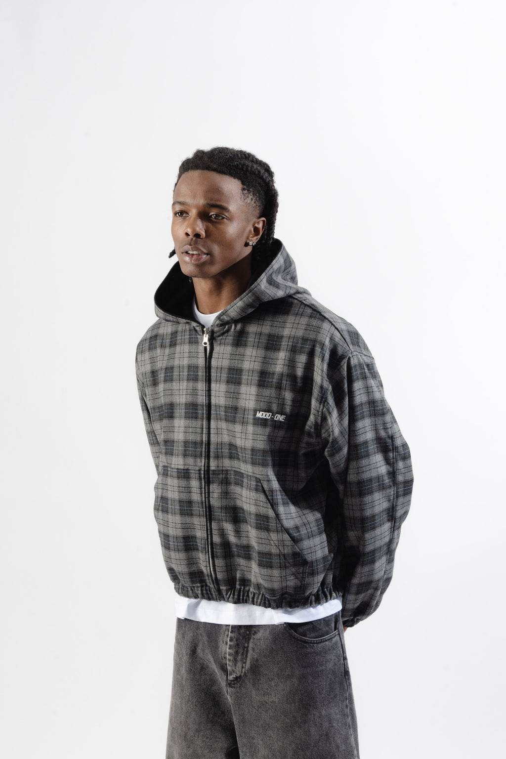 Black / Grey Tartan Reversible Zip Hoodie
