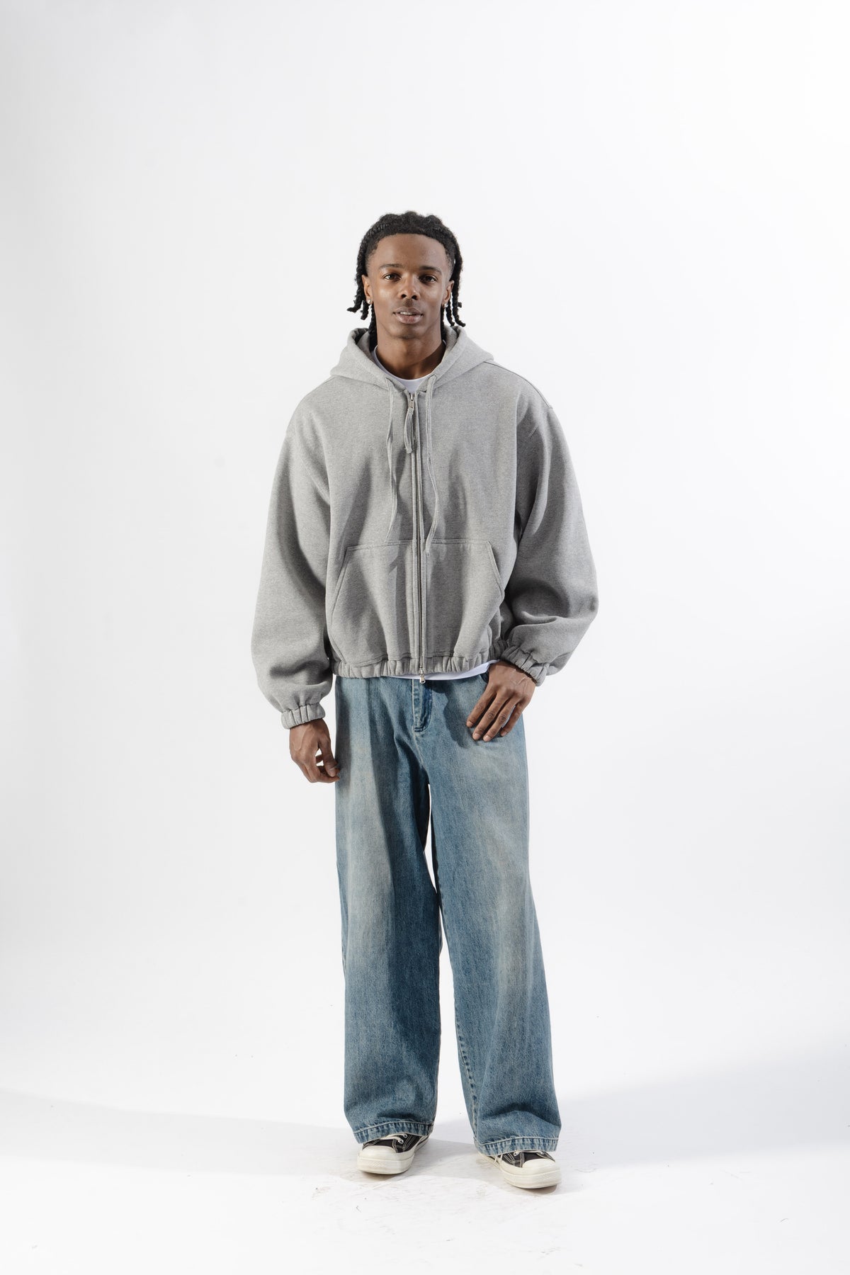 Grey Mood-one Zip Hoodie