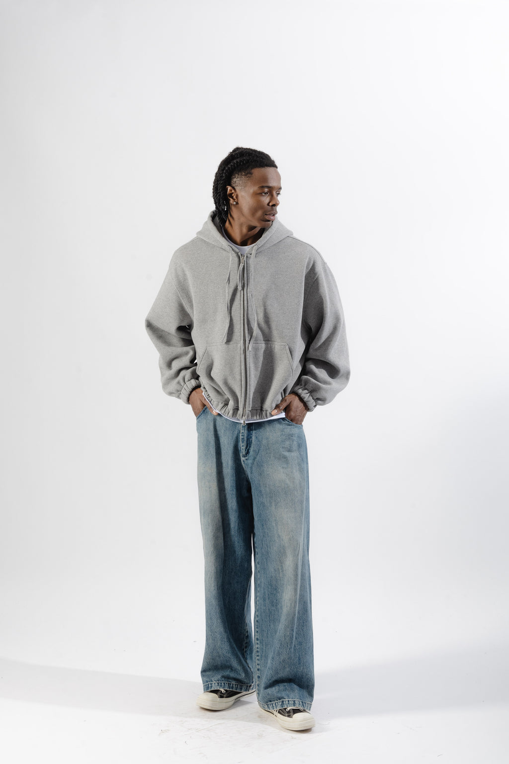 Grey Mood-one Zip Hoodie