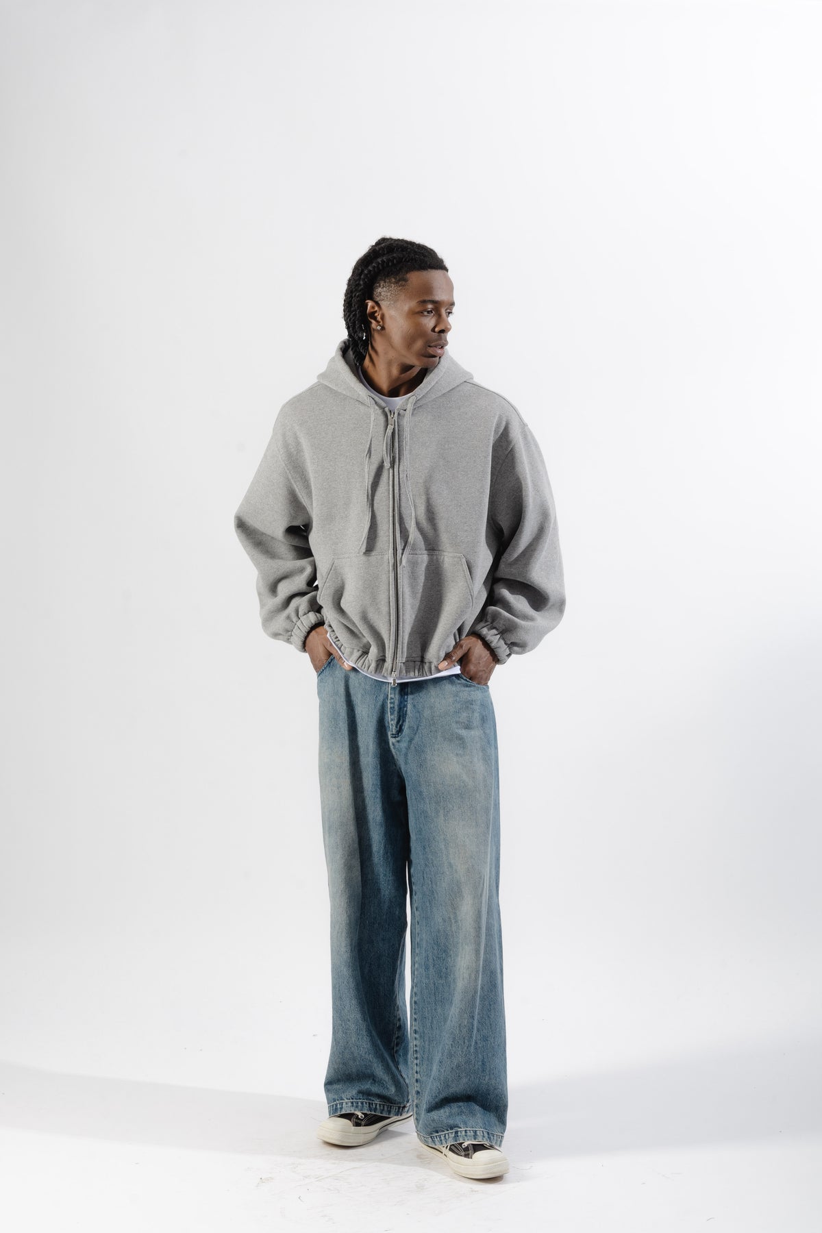 Grey Mood-one Zip Hoodie
