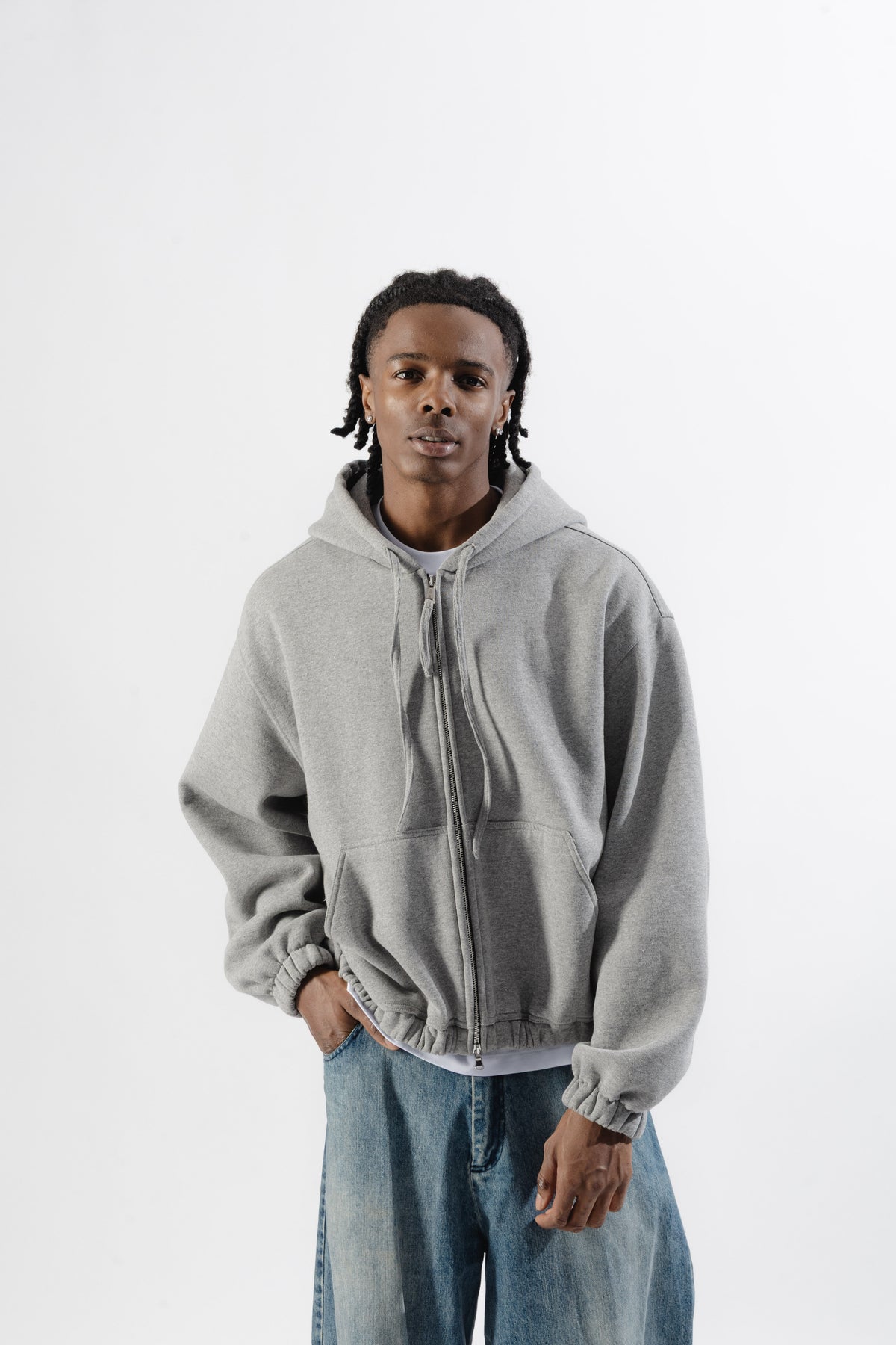 Grey Mood-one Zip Hoodie