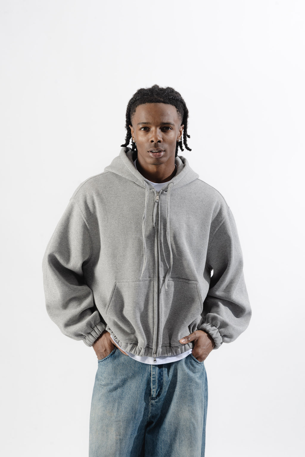 Grey Mood-one Zip Hoodie