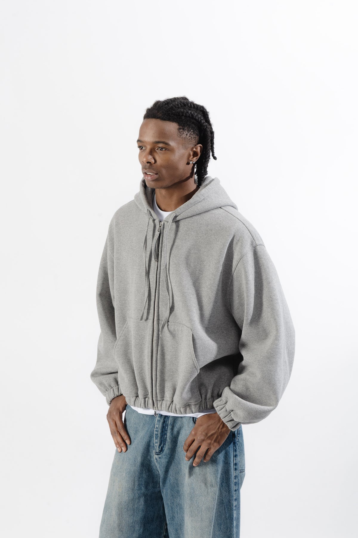 Grey Mood-one Zip Hoodie