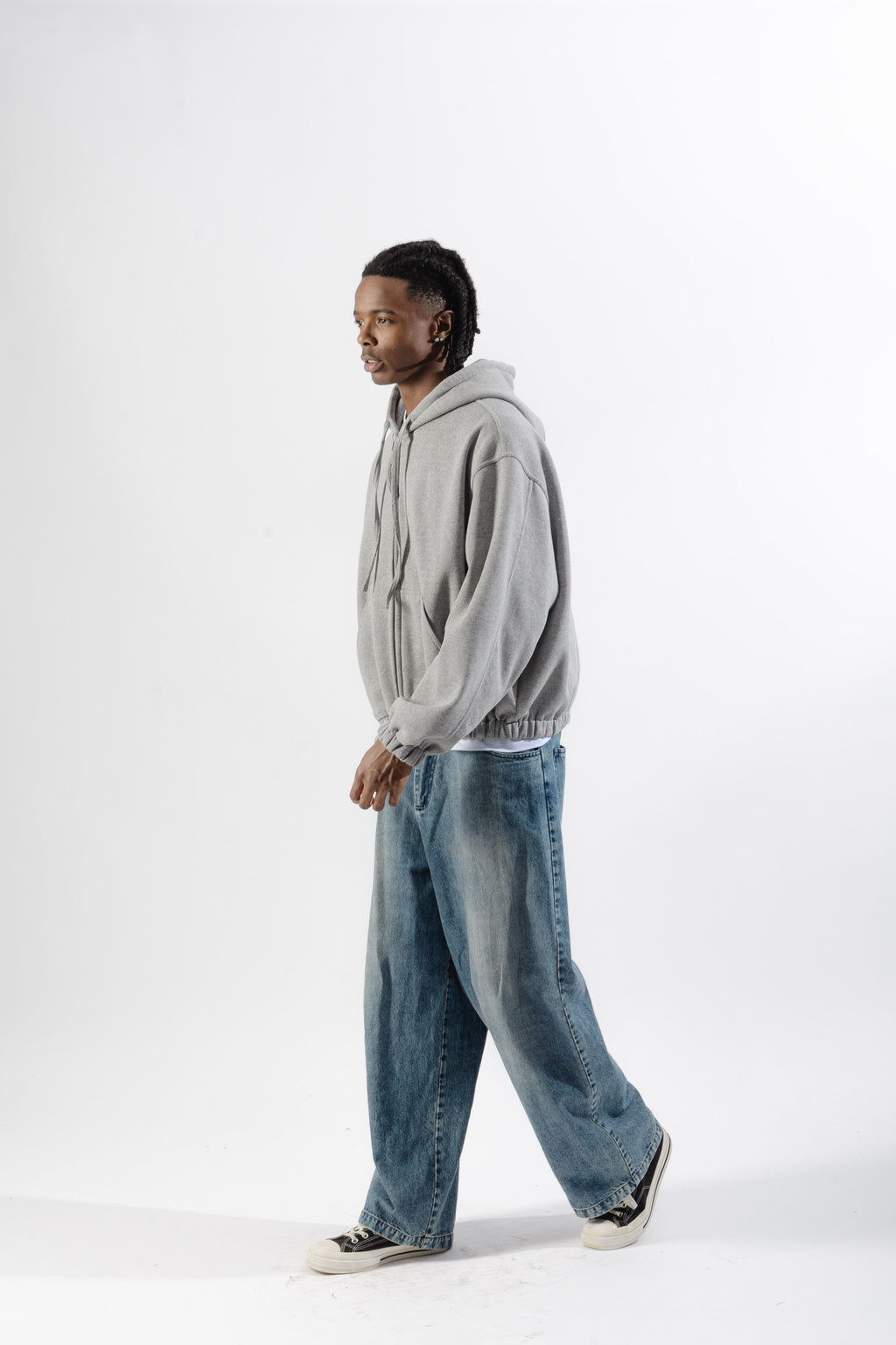 Grey Mood-one Zip Hoodie