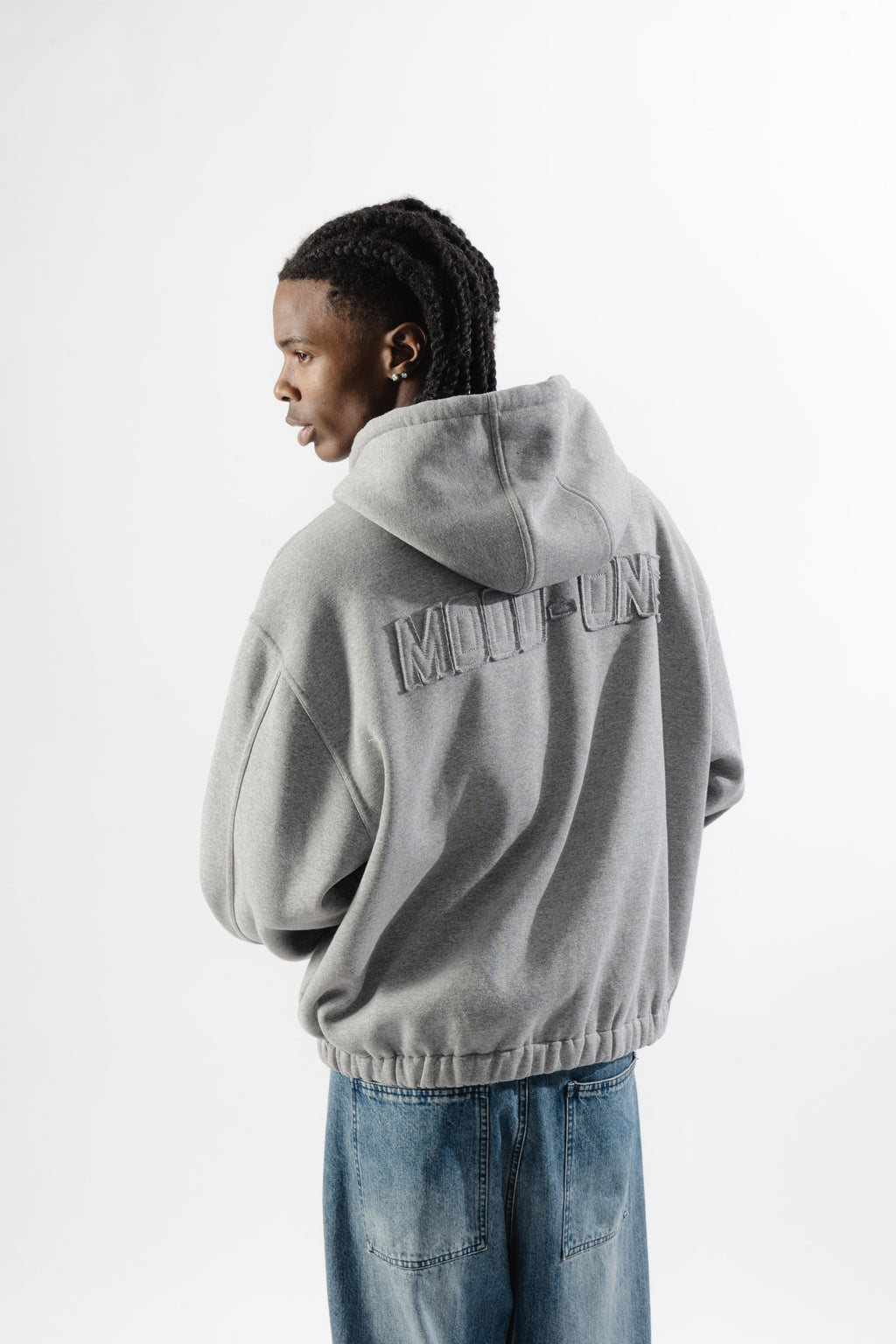 Grey Mood-one Zip Hoodie
