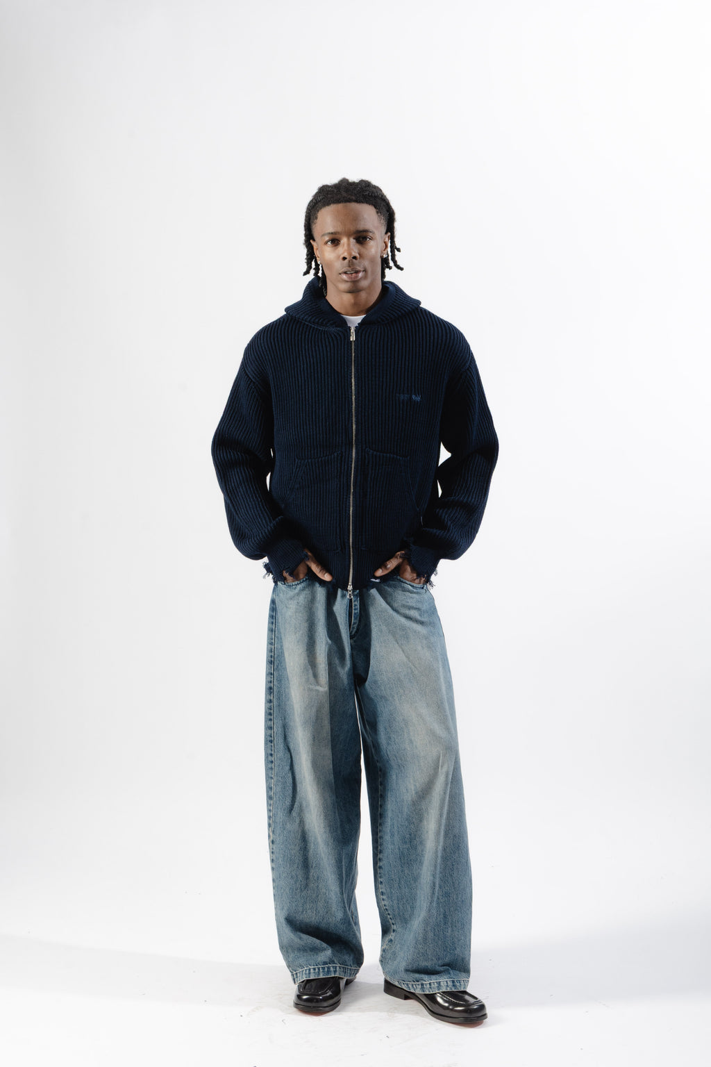 Blue Full-Zip Knit Hoodie