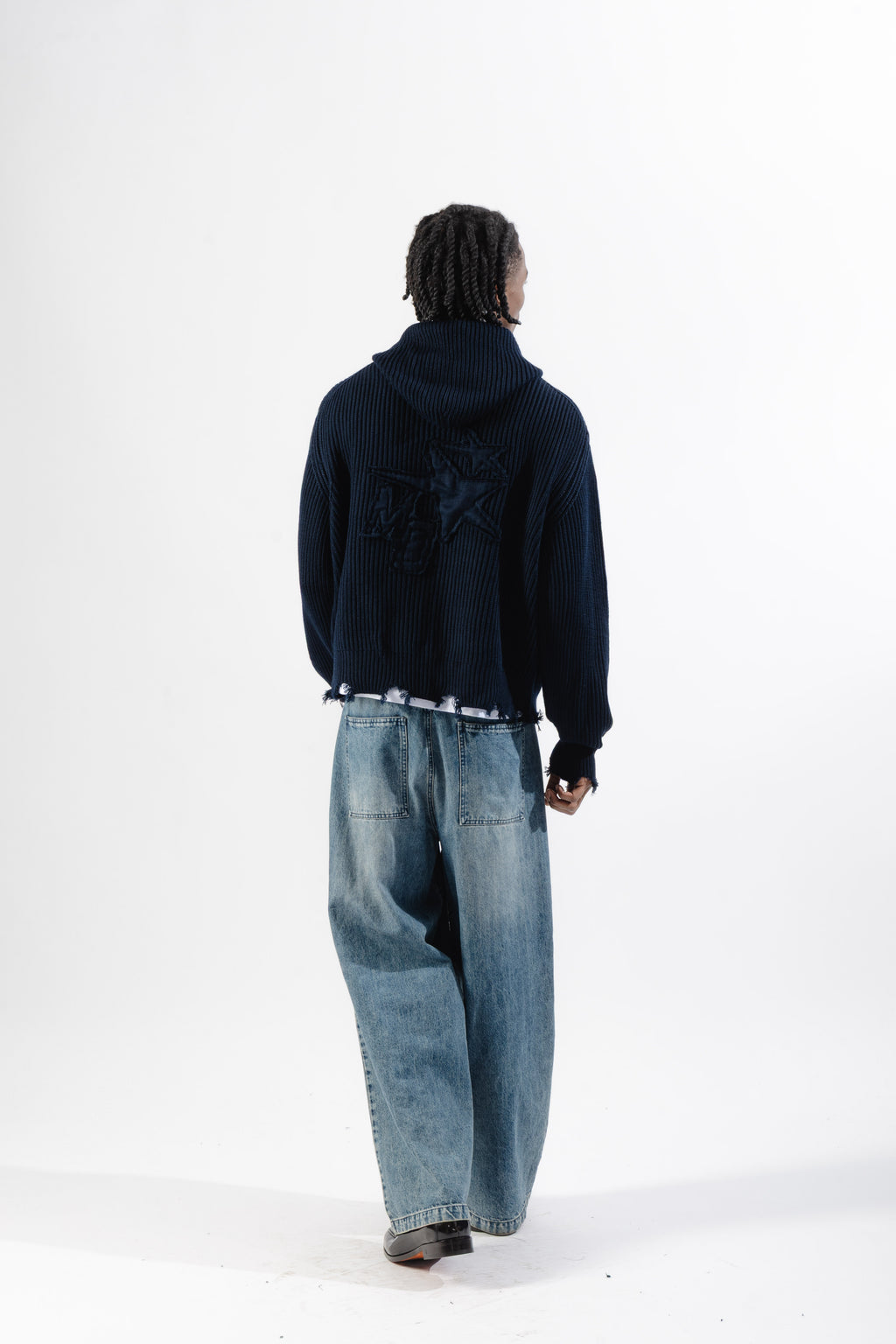 Blue Full-Zip Knit Hoodie