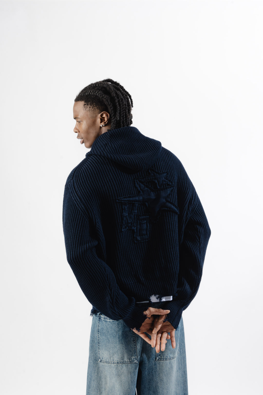 Blue Full-Zip Knit Hoodie