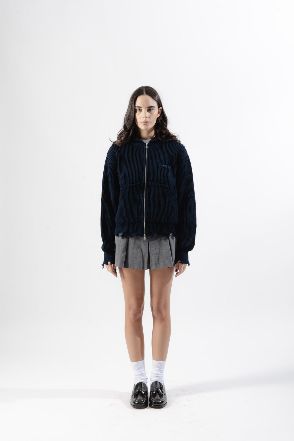 Blue Full-Zip Knit Hoodie